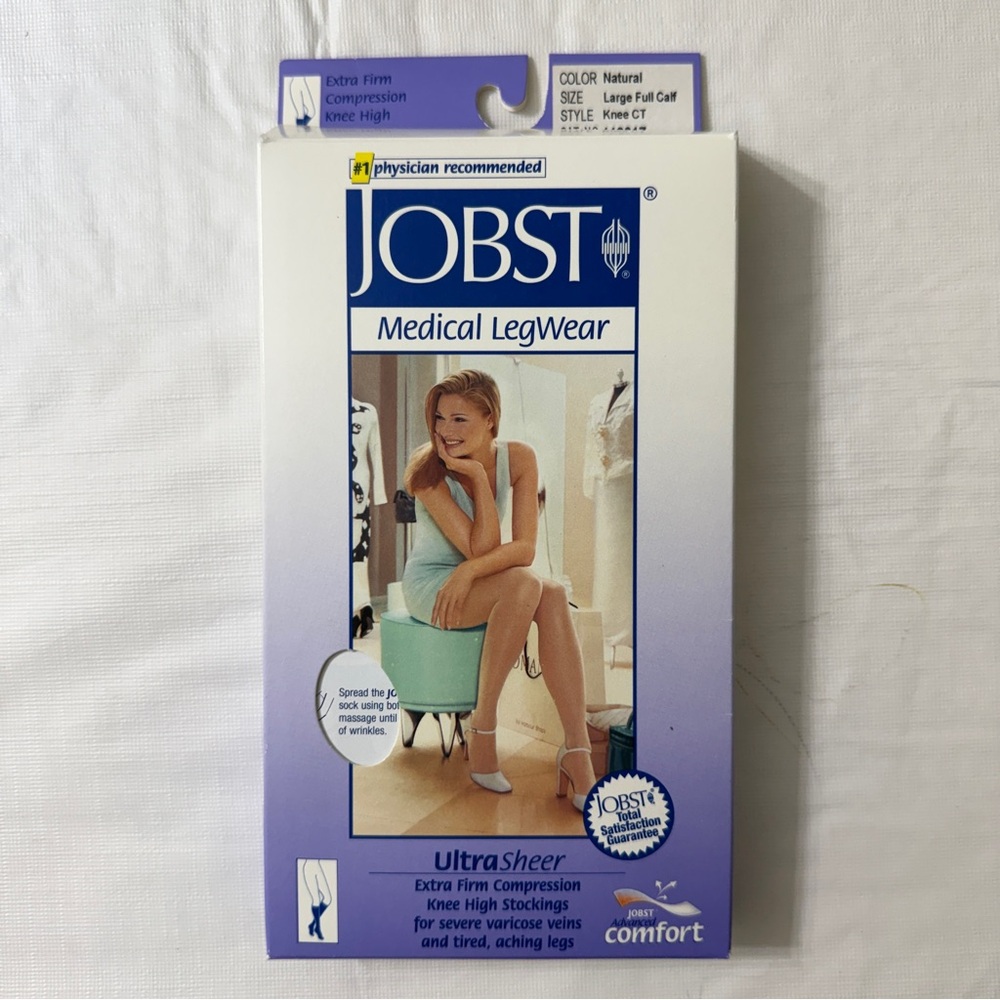 NWT Jobst Knee-High Compression Socks - Natural (Tan) - size Large Full Calf
